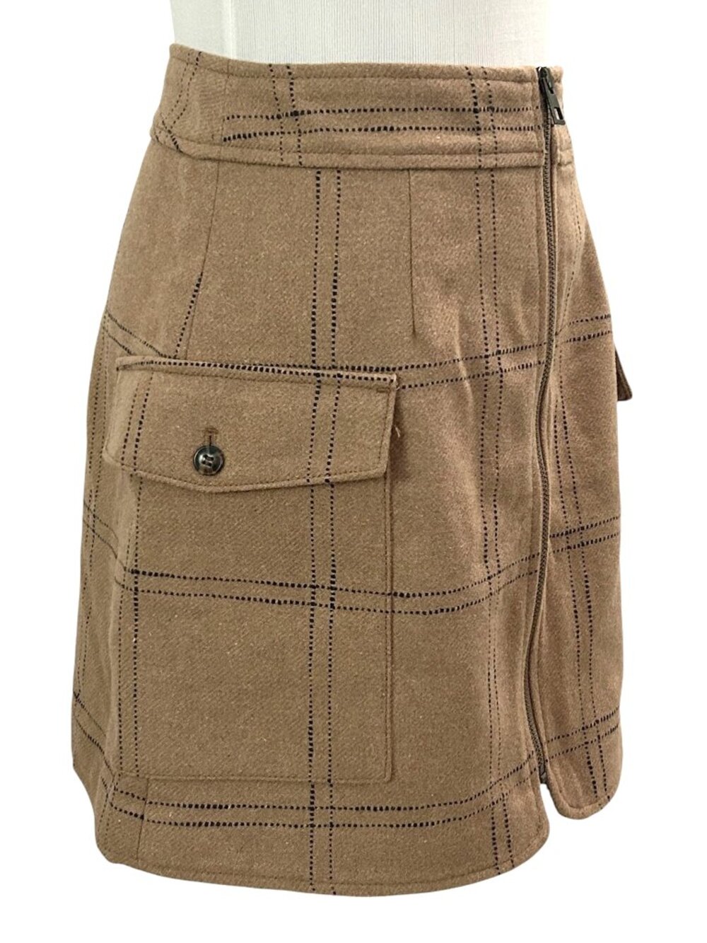 Madewell (Re)sourced Women's Size 4 Zip-Front Wool Blend Miniskirt Lined Tan NWT